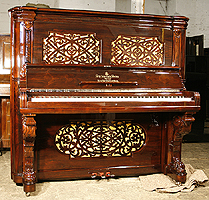 Antique, Steinway upright piano for sale with a roseoowd case and ornate fretwork panels Rosewood Steinway upright piano for sale.