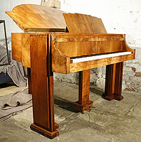 Art-Deco, Strohmenger Baby Grand Piano For Sale with a Figured Walnut Case Artcase, Walnut Strohmenger Baby Grand Piano For Sale