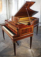 Erard GrandPiano with an inlaid mahogany case. Case features stunning flame mahogany panels. A copy of Marie Antoinettes piano. Artcase, Erard Grand Piano For Sale