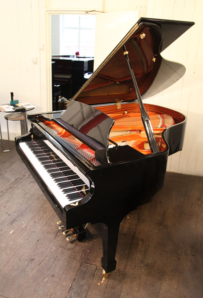Brand new, Wendl and Lung Model 178 grand piano with a black case and polyester finish. Piano features a 4th harmonique pedal