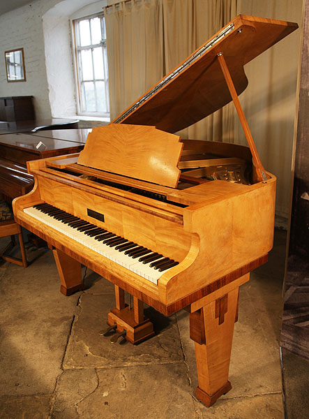 Art Deco style, Monington and Weston grand piano with an inlaid satinwood case