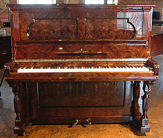 Burr walnut Steinway upright piano for sale.