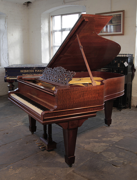A 1908, Steinway Model A grand piano for sale with a pommele mahogany case, filigree music desk and spade legs. 