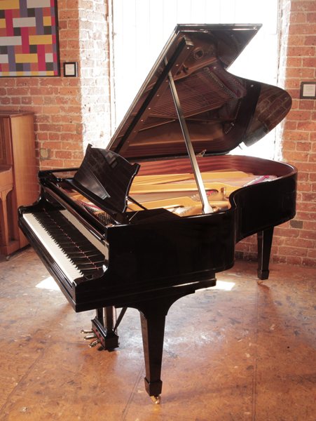 Rebuilt, 1928, Steinway Model A grand piano for sale with a black case and spade legs. Piano has been rebuilt in Germany by Steinway Academy trained technicians using 100% Steinway parts 
