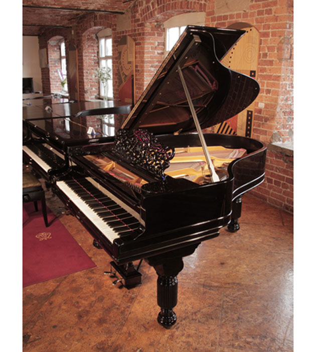 Reconditioned, 1889, Steinway Model A grand piano for sale with a black case and brass fittings. Piano has an eighty-five note keyboard and a two-pedal lyre 