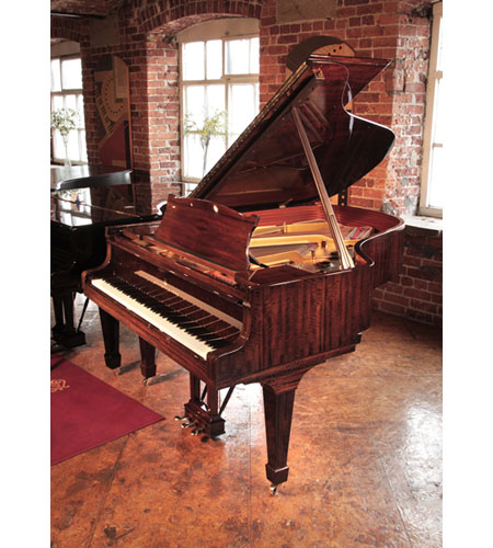 Reconditioned, 1975, Steinway Model A grand piano for sale with a  tiger mahogany case spade legs