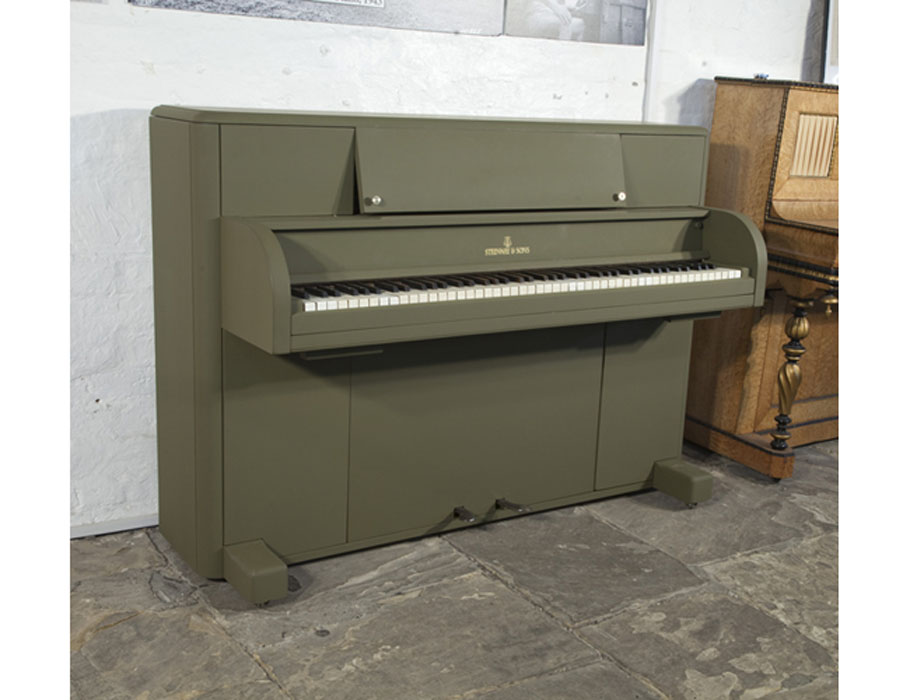 A 1944, Steinway Victory Vertical G.I. upright piano for sale with an olive drab case