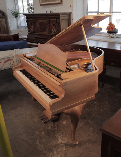 Restored, 1938, Bechstein Model S baby grand piano for sale with a bleached walnut case and cabriole legs.