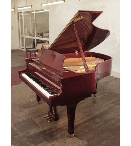 A 1998, Boston GP178 II grand piano for sale with a mahogany gloss case. Piano has an eighty-eight note keyboard and a three-pedal lyre. Designed by Steinway. 