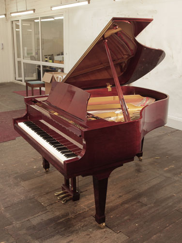 A 1998, Boston GP178 II grand piano for sale with a mahogany gloss case. Piano has an eighty-eight note keyboard and a three-pedal lyre. Designed by Steinway.