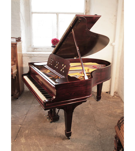 Bespoke 1903, Steinway Model O grand piano for sale with a polished, rosewood case and spade legs.  Music desk has been custom-made featuring heart cut-outs. Piano has an eighty-eight note keyboard and a two-pedal lyre. 