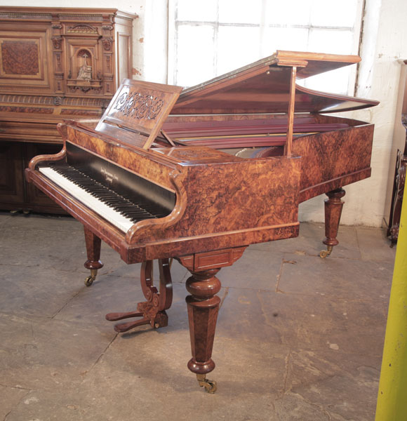 Restored, 1847, Broadwood Cottage grand piano  with a stunning, burr walnut case
